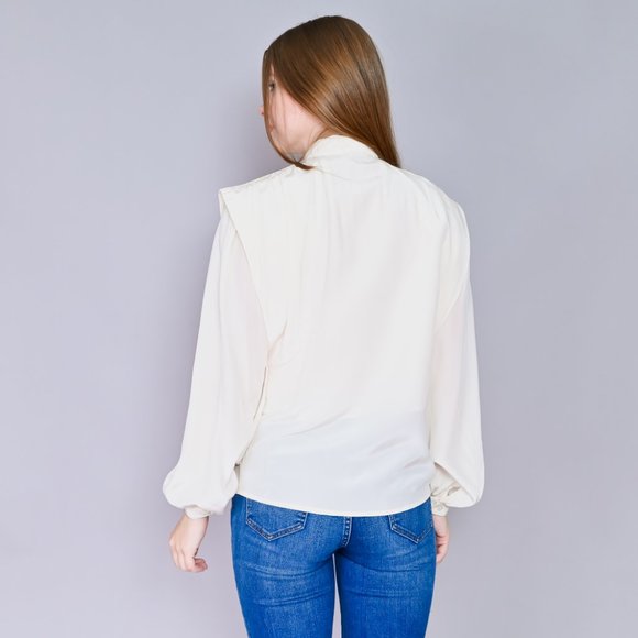 VINTAGE Levante Ivory Silk Button-Front Blouse - Picture 5 of 10